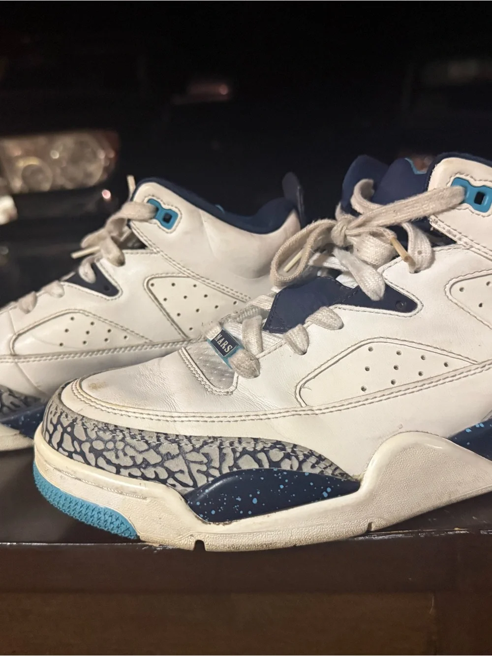 Jordan Kids White Sneakers with Navy and Teal Accents